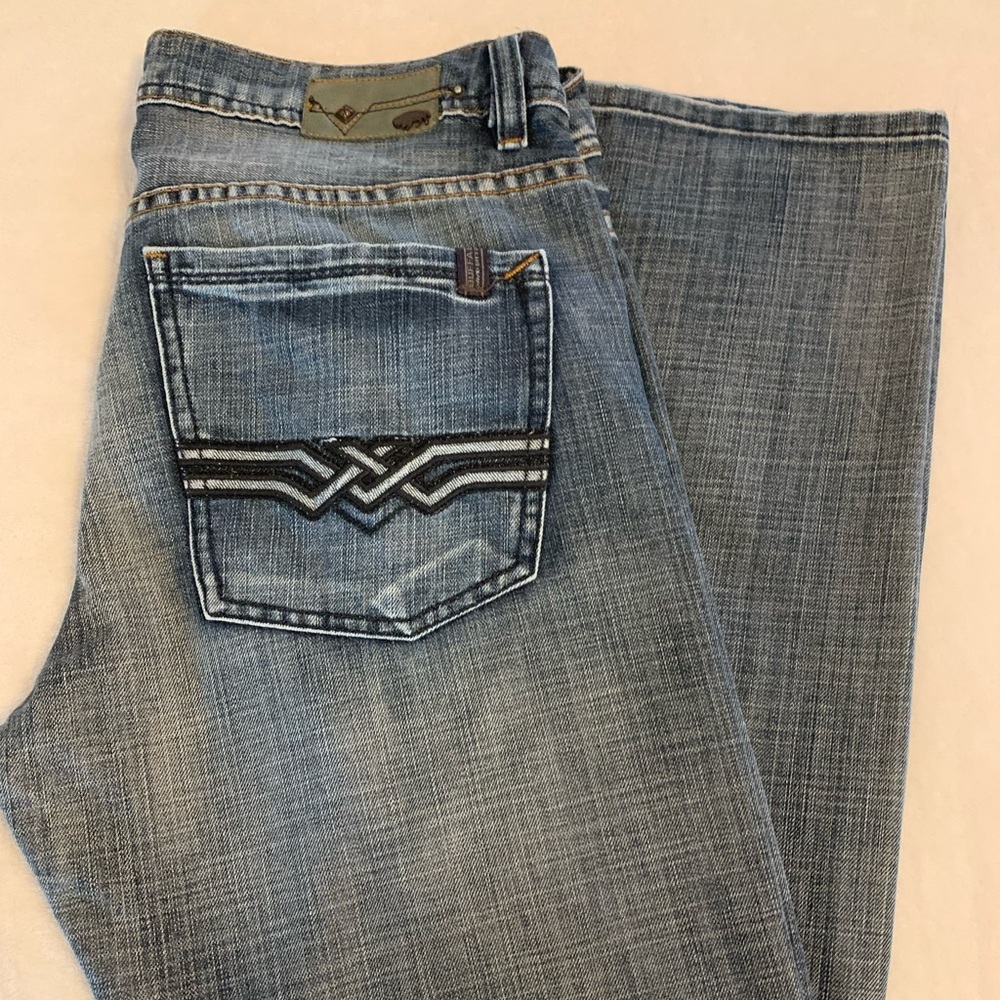 Buffalo David Bitton Men’s Straight Jeans - Light Blue with Black Embroidery